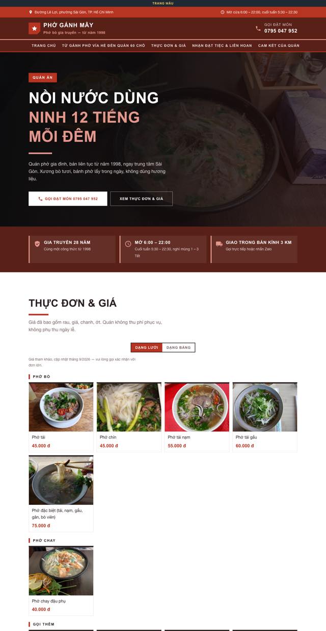 Trang mẫu dựng theo khung Bếp Lửa