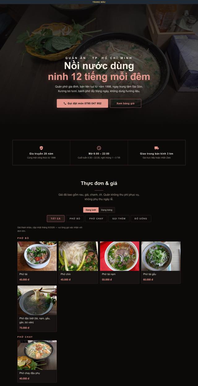 Trang mẫu dựng theo khung Hẻm Khuya